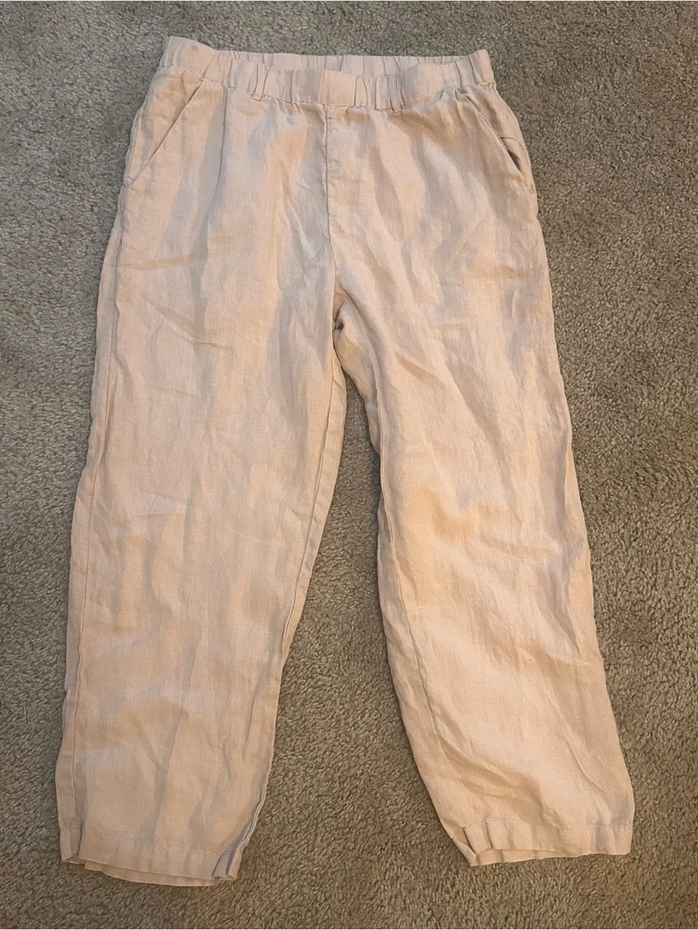 Quince 100% European Linen Pants Driftwood Women Medium Cropped Elastic Waist
